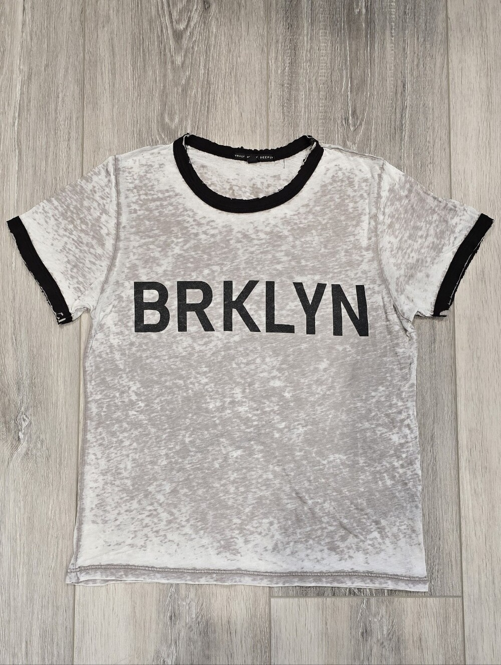 Truly Madly Deeply BRKLYN Distressed Ringer Tee -Black, Gray